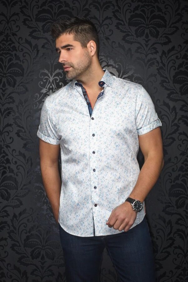 Chemise sport manches courtes AU NOIR (BLANC/BLEU - 251934) - Modèle: ALFIERI(SS)