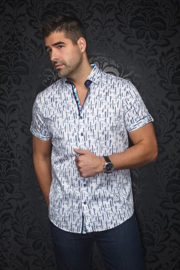 Chemise sport manches courtes AU NOIR (BLANC/BLEU - 251935) - Modèle: COLTON(SS)