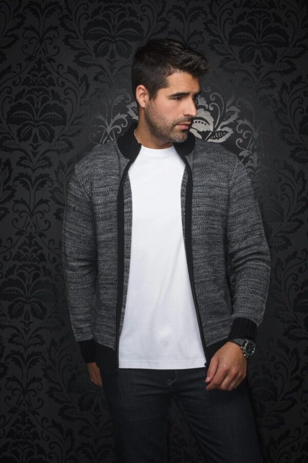 Cardigan à fermeture éclair AU NOIR (GRIS - 251986) - Modèle: KOSKI_FZ