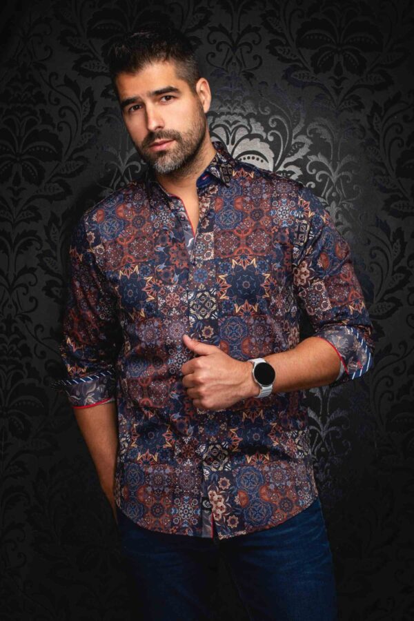 Chemise sport manches longues AU NOIR (BLEU MARINE/ROUILLE - 252030) - Modèle: CLOVIS