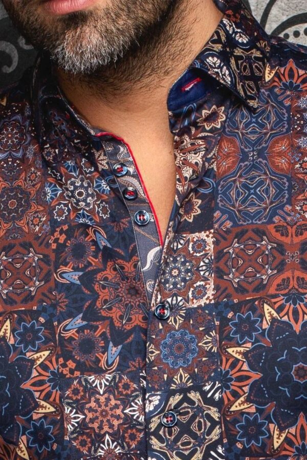 Chemise sport manches longues AU NOIR (BLEU MARINE/ROUILLE - 252030) - Modèle: CLOVIS – Image 2