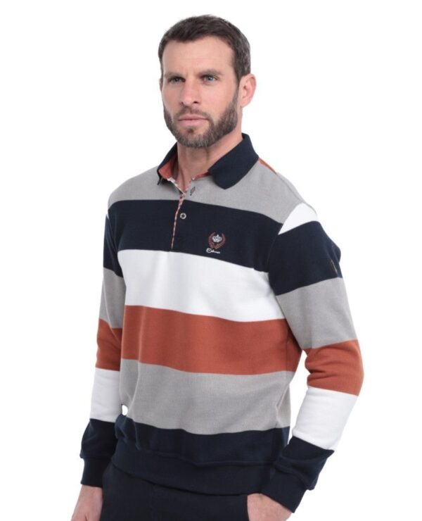 Polo manches longues en tricot ETHNIC BLUE (252064) - Modèle: 9029-12