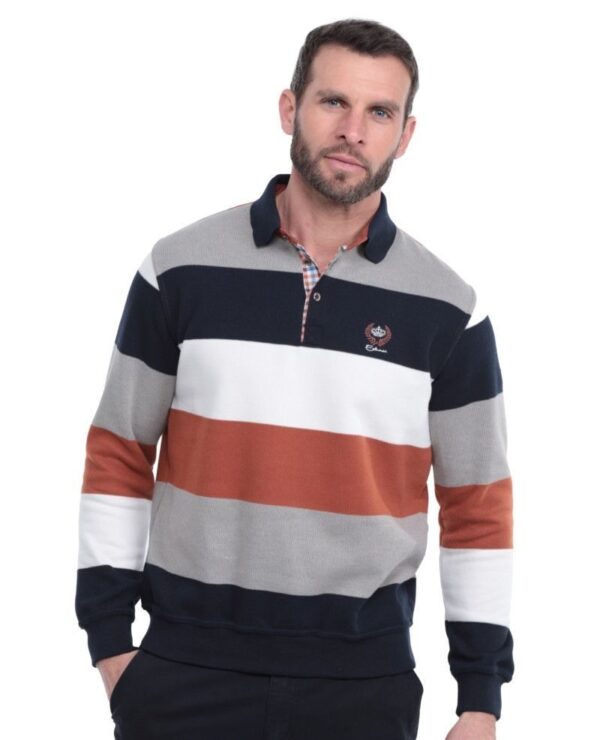 Polo manches longues en tricot ETHNIC BLUE (252064) - Modèle: 9029-12 – Image 3