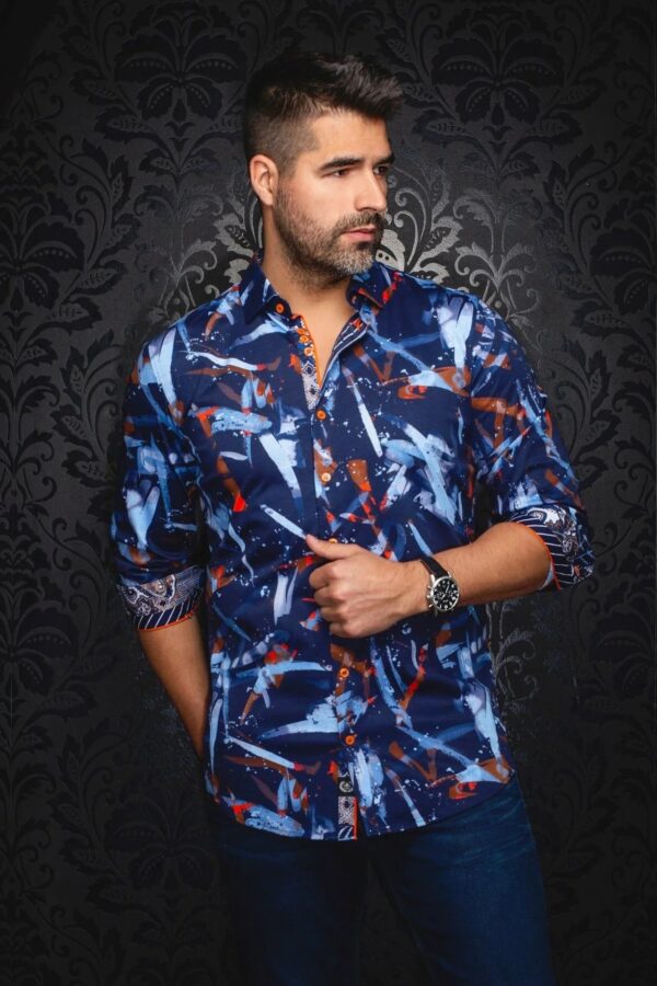 Chemise sport manches longues extensible AU NOIR (BLEU MARINE - 252204) - Modèle: ZANDER